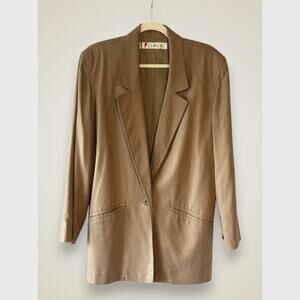 Vintage Chaus Woman Silk Blazer Jacket Beige Tan Size 10